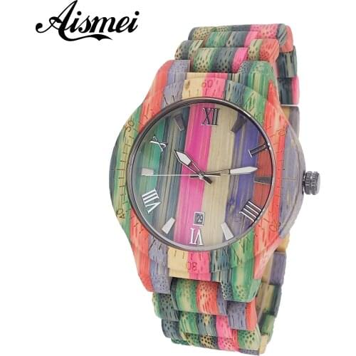 2018 Colorful Men Women Bamboo Watches Unique Handmade Wooden Bracelet Quartz Analog calendar Wristwatches Lovers watch Gifts