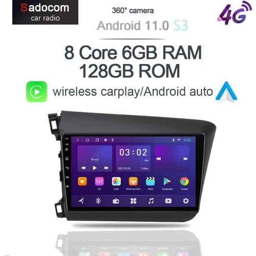 360 Panoramic Camera Carplay 6G+128G Android 10.0 Car DVD Player GPS WIFI Bluetooth Radio For Honda Civic 2012 2013 2014 2015