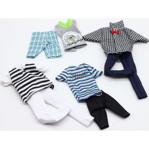 4 Sets Casual Suits Doll Clothes Plaid Shirt T-shirt +Pants Prince Fashion Wear Outfits For 1/6 baribie doll Ken Doll Best Gift