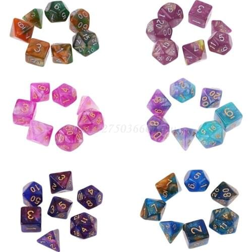 OOTDTY 7pcs/set Dichromatic D4 D6 D8 D10 D12 D20 Polyhedral Dices Numbers Dials Desktop