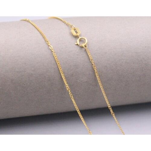 AU750 Pure 18K Yellow Gold Chain 1mm Wide Curb O Link Necklace 1.6g / 16.5inch For Women Lucky Gift