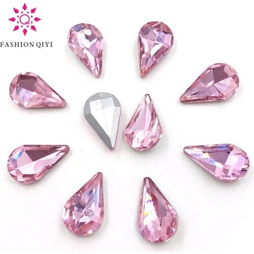 Free shipping 5X8mm/6X10mm/8X13mm Pink Teardrop pointback pear shape Glass Crystal rhinestones 50pcs diy Nail art accessories