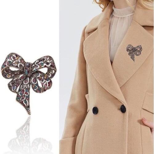 1PC New Rhinestone Bowknot Brooches For Women Vitage Metal Flower Weddings Party Office Brooch Pins Gifts Jewelry Accessories