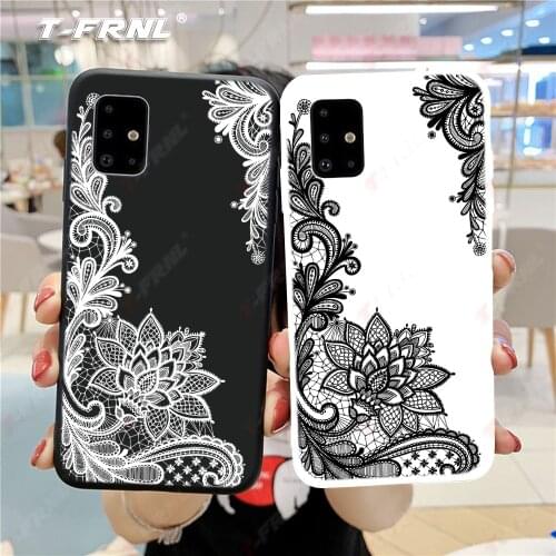 For Samsung A51 case for Samsung S21 Plus A31 A71 TPU case French flowers lace case