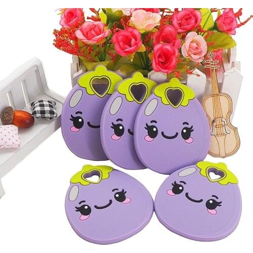 Chenkai 10PCS Silicone Eggplant Teether Baby Sensory Pendant Food Grade For DIY Infant Lovely Nursing Shower Pacifier Gifts