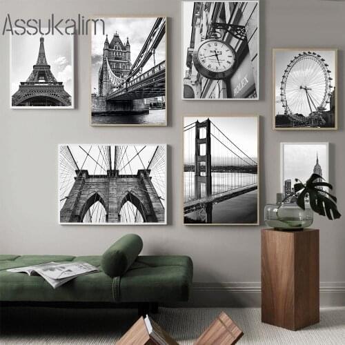 Black And White Wall Poster City Building Canvas Painting Ferris Wheel Art Print Modern Wall Paintngs For Living Room Decor