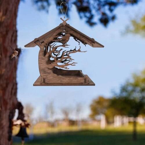 Handcarved Wood Bird Feeder Attractive Birdhouse Balcony Courtyard Villa Decoration Easy to Clean