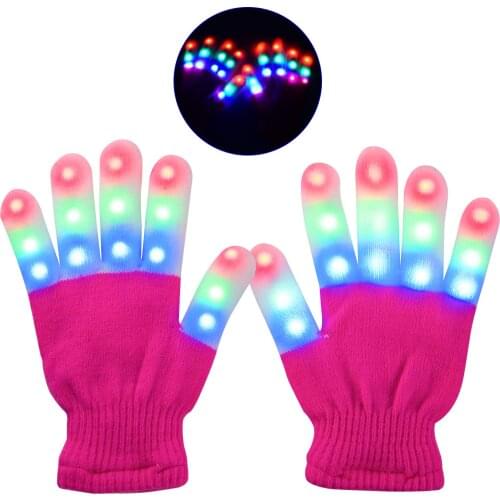 Children LED Finger Gloves Colorful Glow Light Up Rave Gloves 3 Colors 6 Light Modes Flashing Novelty LED Flashing Light Gloves