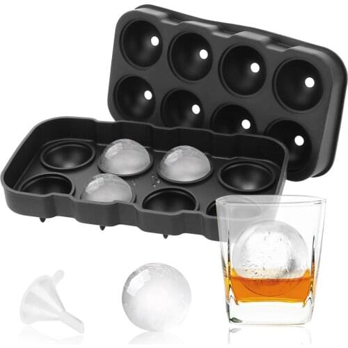 Ice Mold Kitchen Tools Ice Ball Tray 8 Cavity Silicone Bar Accessiories Ice Sphere Mold With Funnel Ice Cube Ball Maker Mold