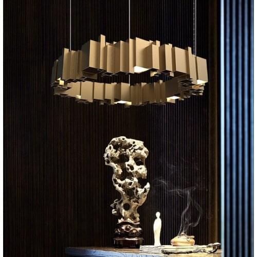 Italian minimalist chandelier creative design hall art lamps gold round metal lights