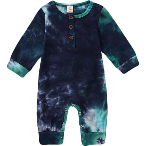 0-18M Newborn Baby Boy Girl Button Rompers Long Sleeve Tie Dye Print One Piece Jumpsuit Spring Autumn Cotton Warm Clothes