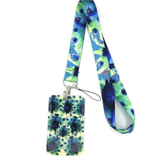 Beautiful Elegant Peafowl Feather Art Cartoon Anime Fashion Lanyards Bus ID Work Card Holder Accessories Decorations Kids Gifts