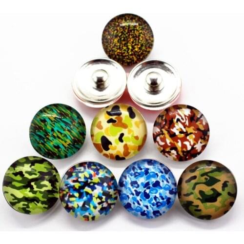 Hot selling 10pcs/lot camouflage 18mm Glass Snap Buttons Charms Fit DIY Snap Bracelets&Bangles Jewelry