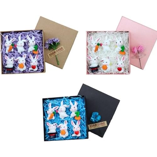 Little Cute Bunny Ornament Kawaii Doll Miniature Animal Figurine Rabbits Box Desktop Toys Decoration Mini Bunny Garden Ornament