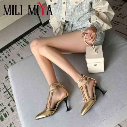 MILI-MIYA Fashion Famous Women Sandals Pu Leather Gold Color High/Low Heels Buckle Strap Dress Party Summer Shoes Big Size 34-43