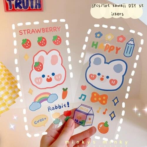 MINKYS Waterproof 3pcs/lot Kawaii Rabbit Bear Scrapbooking DIY Sticker Decorative Stickers For Mobile School Stationery