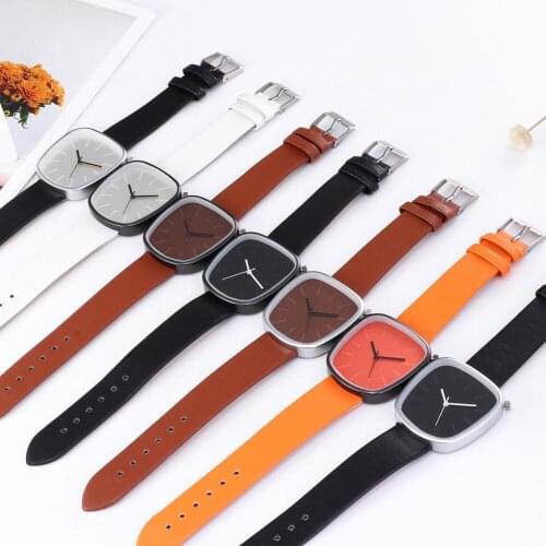 Fashion Unisex Irregular Dial Faux Leather Strap No Number Analog Quartz Watch multi-color Creative Dress Watches Ladies Gift