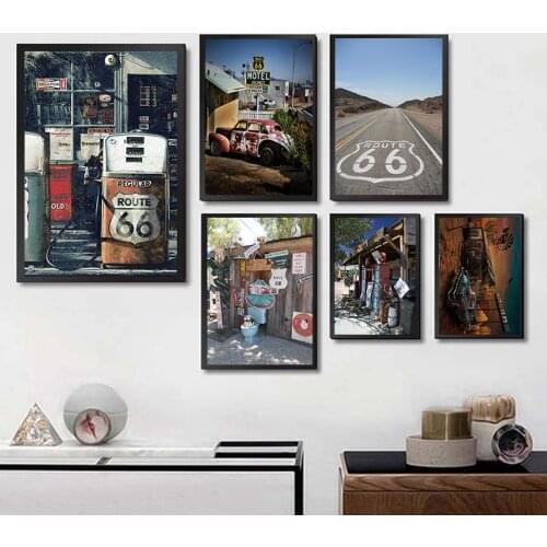 United States Route 66 Gas Station Wall Sticker Movie Modular Pictures Nordic Style Poster Children Room decorate