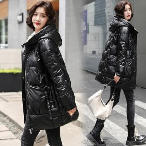 2021New Winter Thicken Womens Puffer Coat Glossy Warm Hooded Long Cotton Padded Jacket Ladies Winter Down Cotton Parkas