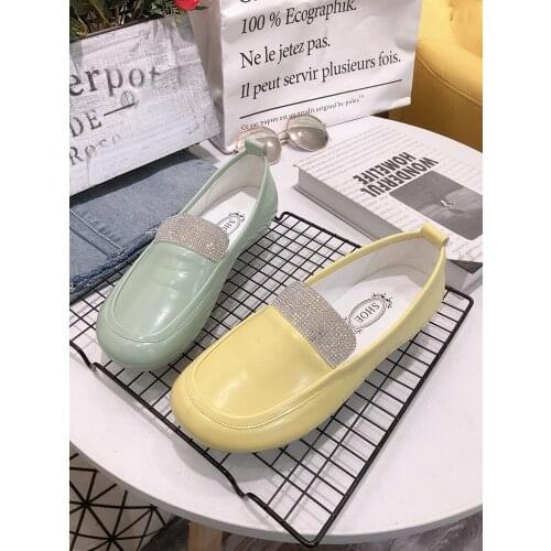2021 spring and autumn new rhinestone shallow mouth flat womens shoes Korean version large size casual shoes