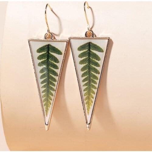 Wholesale Wanderlust Fern Earrings Triangular Epoxy Artificial Leaves Plant Lover Natural Flower Forest Fern Earring