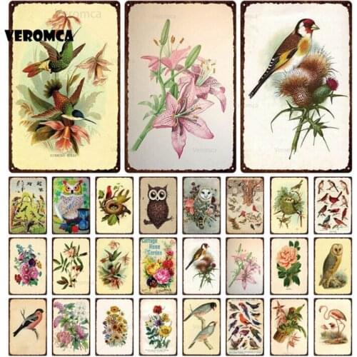 Bird Tin Sign Flower Vintage Metal Sign Retro Plates Plaque Sign Metal Wall Decor Wall Poster for Garden Home Desk Decoration