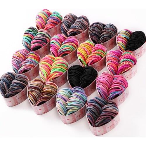 50PCS Pink Heart Box Colorful 3cm Elastic Hair Bands Girls Cute Ponytail Holder Rubber Bands Scrunchies Fashion Hari Accessories