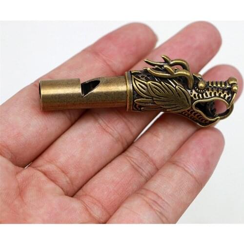 Handmade Brass Dragon Head Whistle Car Keys Chains Pendants Men Women Outdoor Survival Tools Whistles Necklaces Keychains Charm
