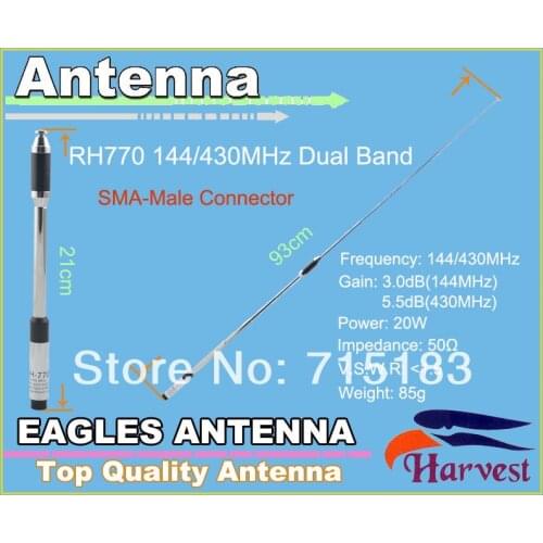 SMA-M Connector Harvest RH770 High Gain Dual Band 144/430MHz Telescopic Antenna for Kenwood Baofeng Wouxun Quansheng Radio