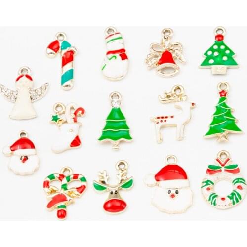 Mix 28 pcs Christmas series Enamel Alloy jewelry Headdress pendants for bracelet necklace DIY jewelry making JQ600001