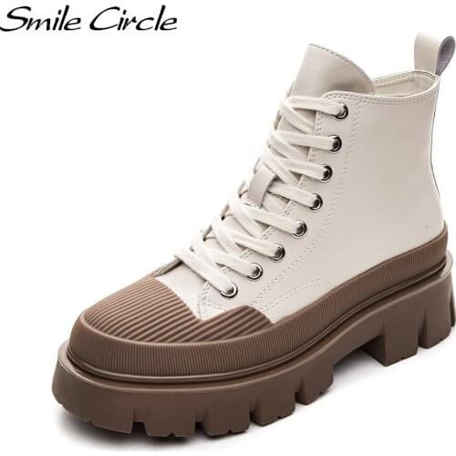 Smile Circle Ankle Boots Women Flat platform Boots Fashion Autumn Winter Non-slip Waterproof Chunky Shoes Boots Keep Warm Shoes