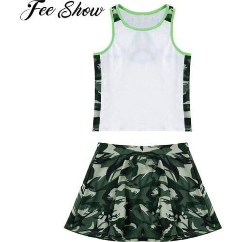 Kids Girls Sport Suit 2Pcs Outfits Sleeveless Racer Back Camouflage Print Vest and Skirt Set Sportswear for Tennis Golf Workout