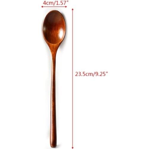 T84E Wooden Spoons Long Handle Kitchen Cooking Mixing Food Spoon Dining Table Friendly Supplies