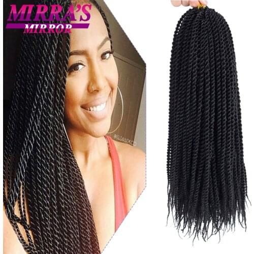 Mirras Mirror Senegalese Twist Crochet Hair 6Packs 14" 18" Crochet Braids For Black Women 30 Strands/Pack Black Dark Brown