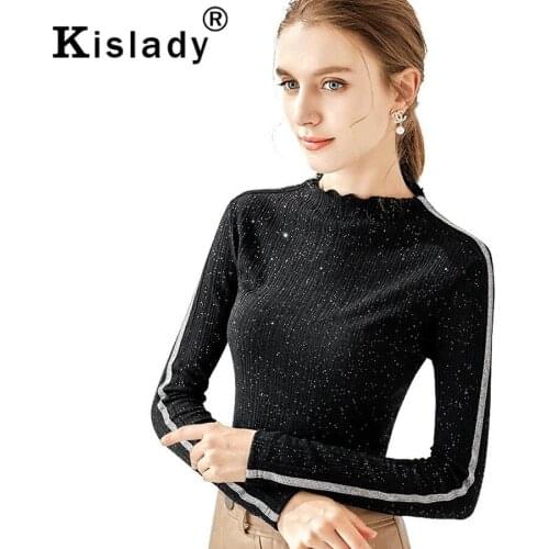 2020 Spring Fall Womens Turleneck Sexy Tops Bright Shining Silk Shirt Long Sleeve OL Elegant Black Gothic Harajuku Clothing