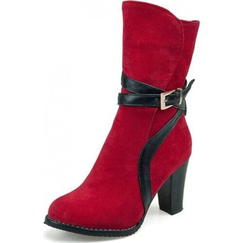 Winter High Heels Women Boots Round Toe Botas Mujer Fashion Belt Buckle Ankle Boots Ladies Shoes Woman Plus Size 34-43 XKD2086