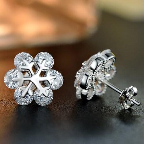 Crystal Female Small Snowflake Stud Earrings Cute Lab Diamond Sapphire Earrings 100% Real 925 Sterling Silver Earrings For Women