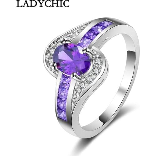 LADYCHIC Vintage AAA Grade Purple Oval Zircon Crystal Rings for Women Lead & Nickel Free Female Fashion Jewelry Gift LR1049