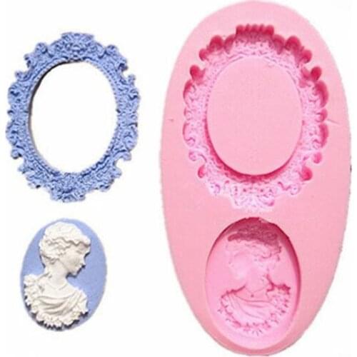 1Pcs Mirror Frame lady Cake Border Silicone Mold Wedding Cupcake Fondant Decorating Tools Candy Clay Chocolate Molds