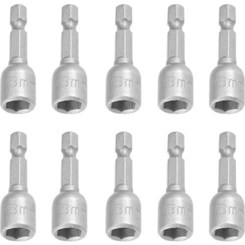 10 Pcs 1/4" Quick-Change Hex Shank 6mm 7mm 8mm 9mm Magnetic Nut Setter Driver Drill Bit, 42mm Length, Metric, Sand Blasting