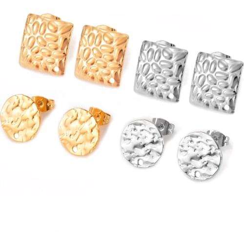10Pcs Fashion Stainless Steel Bump Geometric Round Square Stud Earring Ear Base Connectors DIY For Handmade Jewelry Making