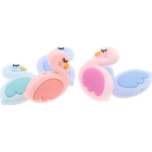 FKISBOX 20PCS Silicone Teething Beads Swan Chewable Baby Teether Necklace Bead Flamingo DIy Pacifier Chain Cuentas Silicona