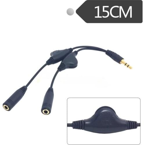 3.5mm M/2F 15cm Stereo Headphone Audio Extension Cord Cable +Volume Control