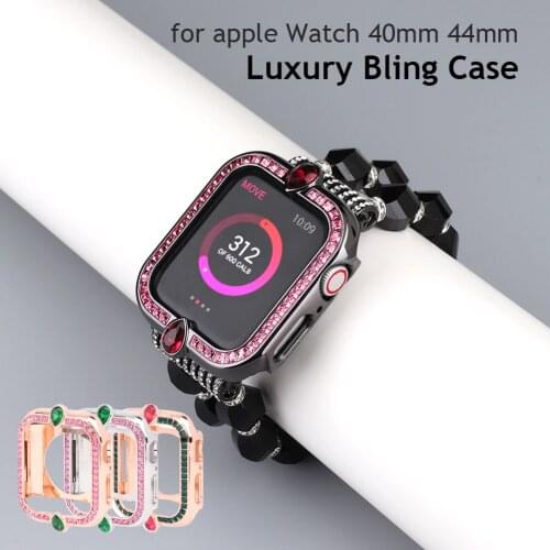 44mm 40mm Metal Bling Case for Apple Watch 6 SE 5 4 with Jewelry Woman Bracelet for iWatch Band 3 42mm 38mm Strap New 2021 Girls