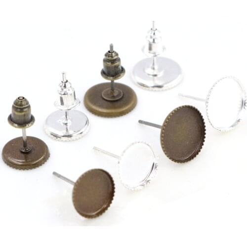 8mm 10mm 12mm Silver Plated Bronze Plated Earring Studs,Earrings Base,Fit 8/10/12mm Glass Cabochons,earring setting