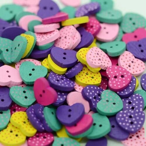 100Pcs 2 Holes Heart Dot Wood Sewing Buttons Scrapbooking 15mm Jewelry Findings Christmas Gift 6LV4