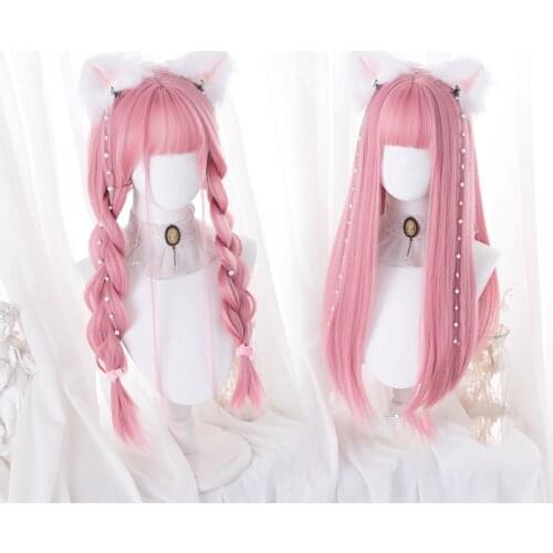 TALANG Long Synthetic Curly Wigs With bangs Natural Curly pink Wigs for Women Cosplay Wigs Heat Resistant Fiber Wigs