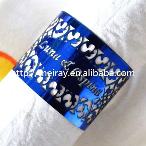 Eco-friendly design wedding party decoration metallic blue paper napkin rings for weddings laser cut napkin rings