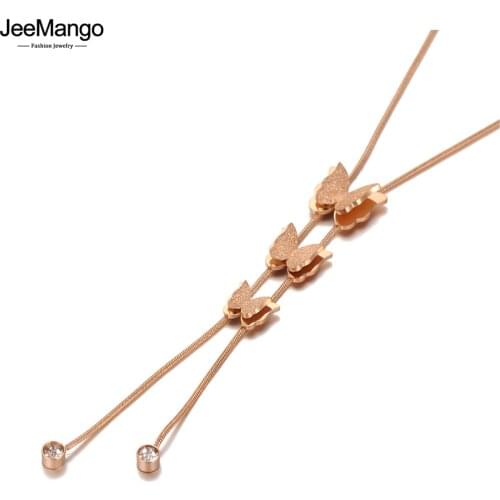 JeeMango 3Pcs Butterfly Charm Pendant Necklaces For Women Girls Trendy Titanium Steel Bohemia CZ Crystal Animal Necklace JN20158