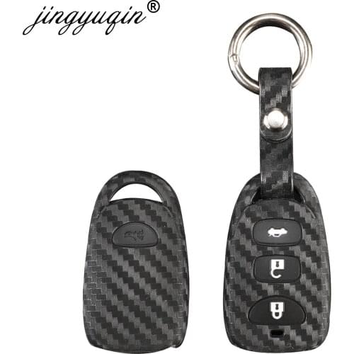Jingyuqin 10pcs/lot Silicone Carbon Key Case For Hyundai Kia Carens Fob 3+1/4 Buttons Remote Keyless Cover Fob